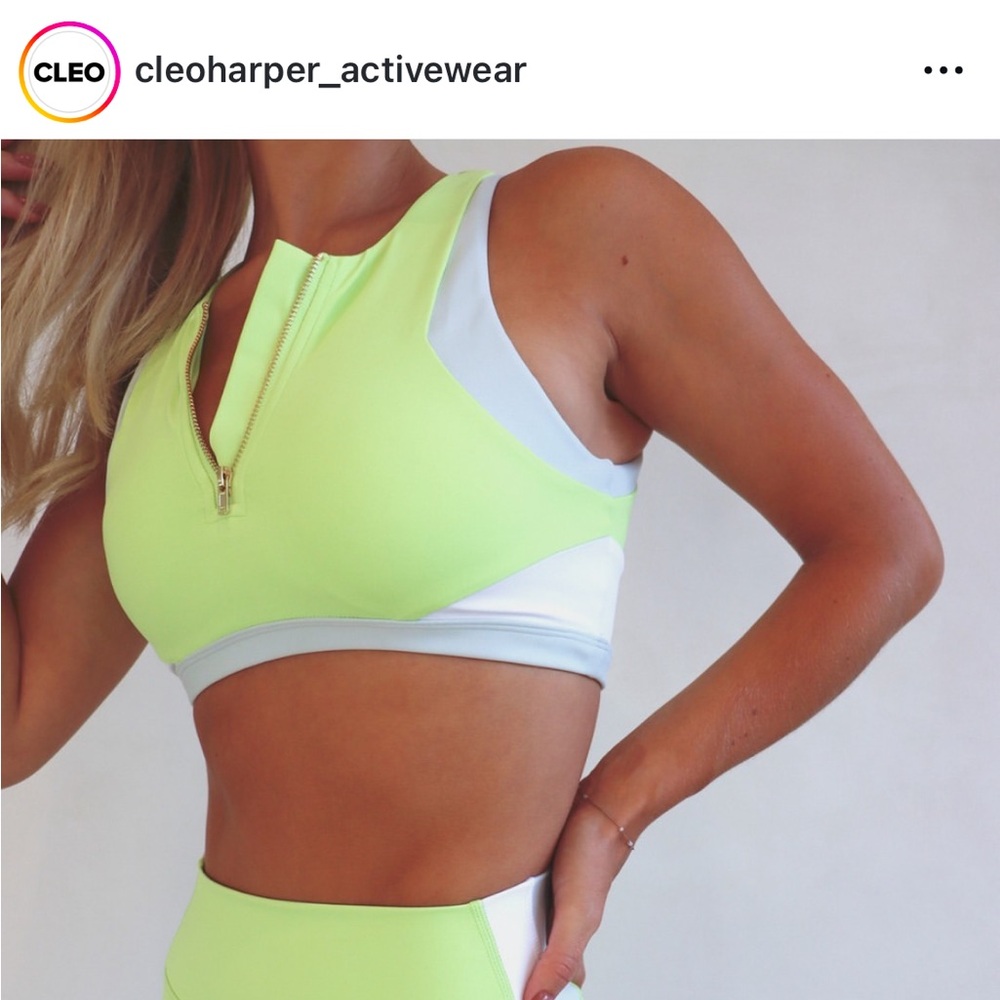 Cleo Harper Neon Lime and White Zip-Front Sports Bra